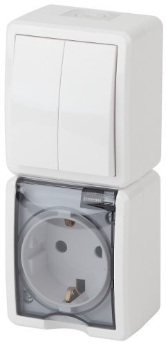 Блок накладной вертикальный Эра Эксперт розетка 1-м.+выключатель 2-кл. IP54 белый картинка